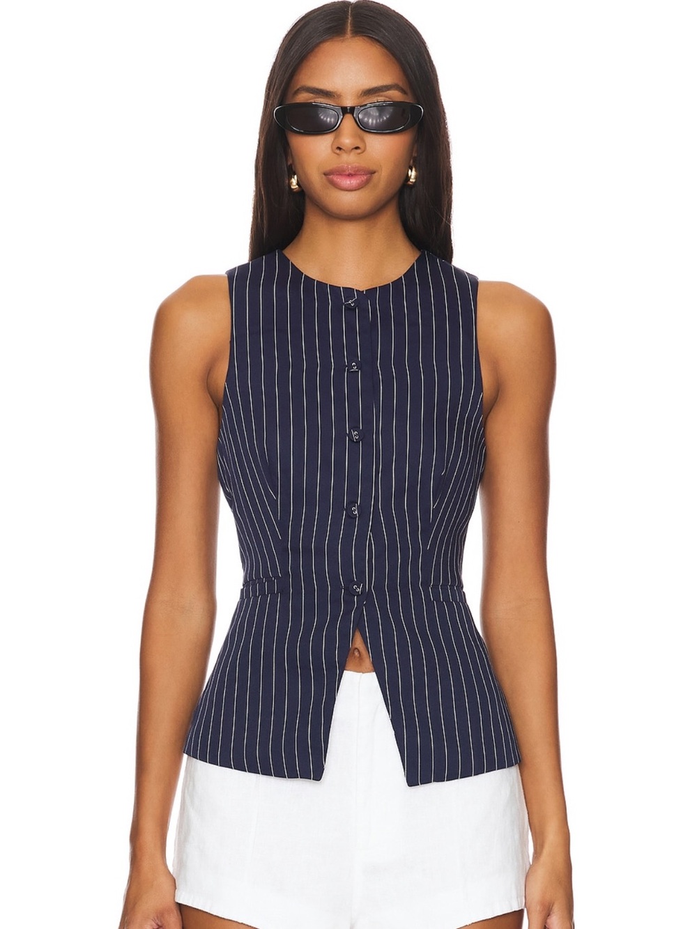 All The Ways x Revolve Jianna Vest in Navy and White